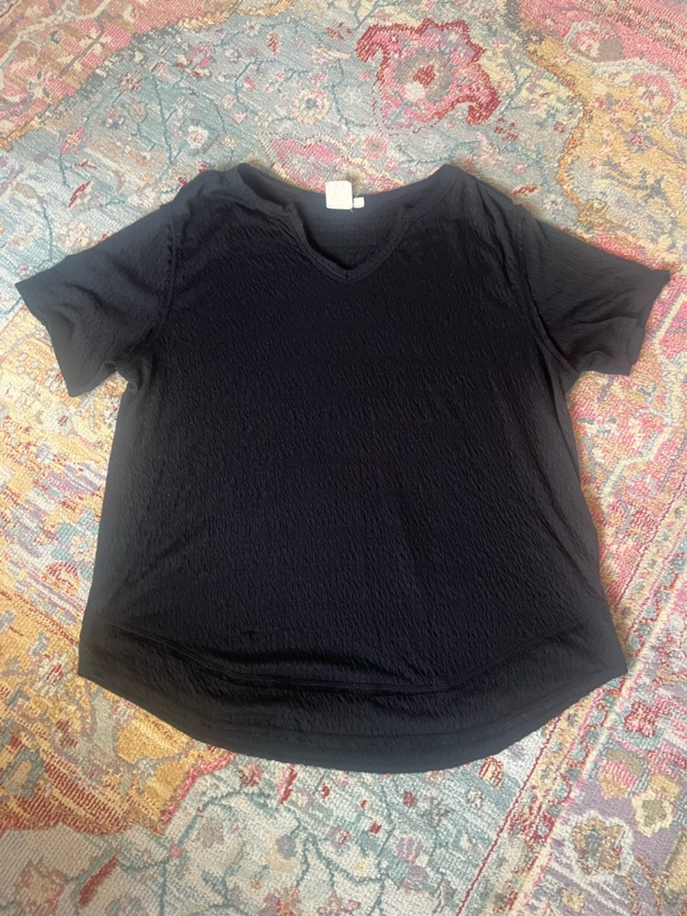 White Crow Black V-Neck Short Sleeve Top